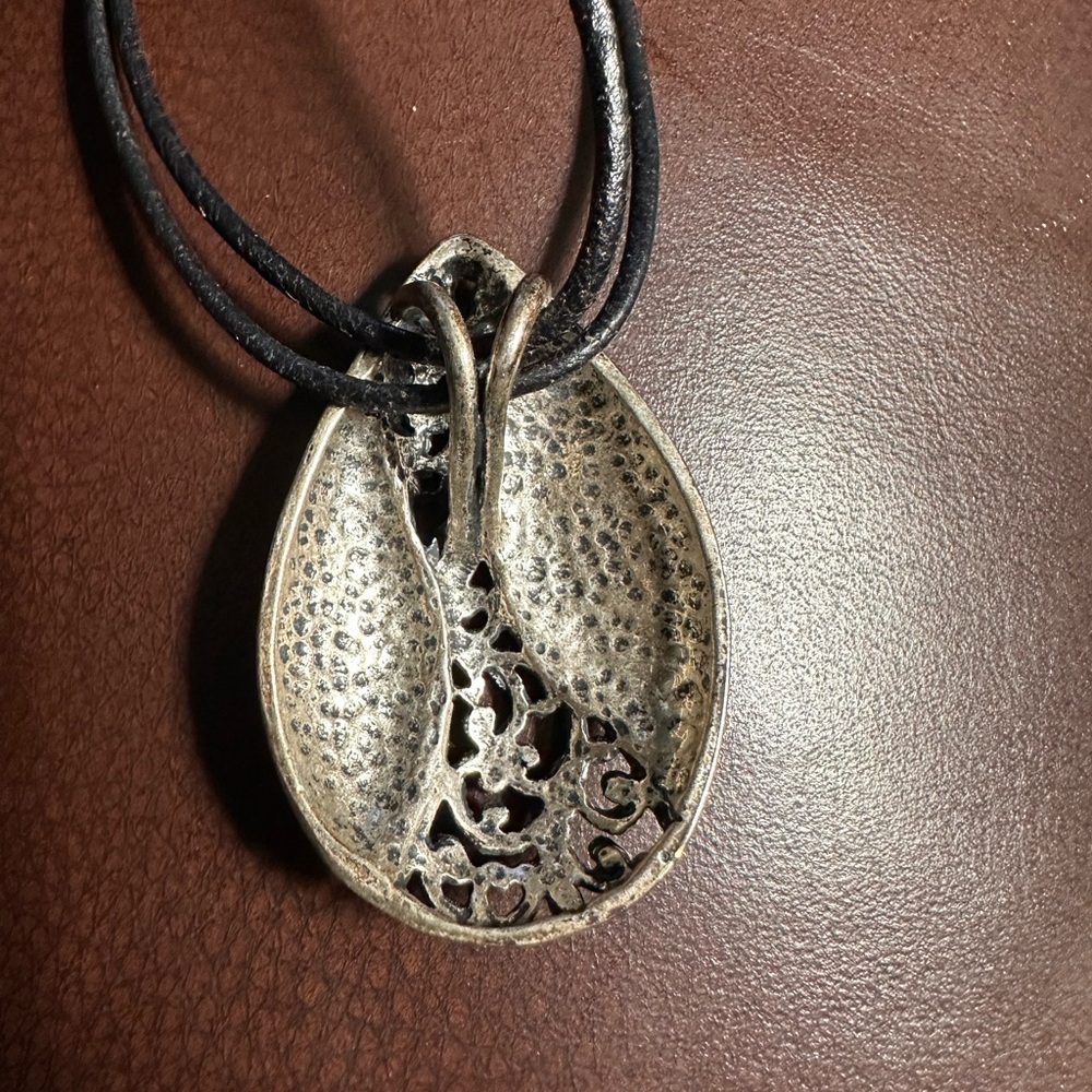 Premier Black Leather Necklace with Drop Pendant - Picture 3 of 3